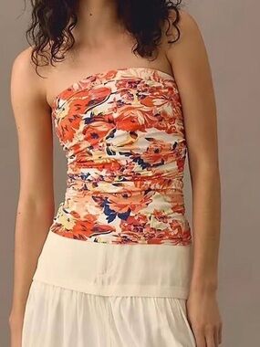 Anthropologie Maeve Orange Floral Smocked Tube Top